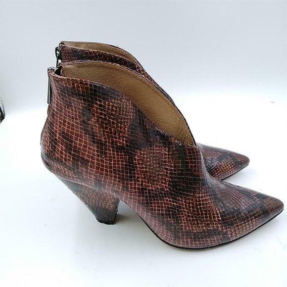 Ladies Wine Snake Print Pointed Toe Ankle Boots Booties Size 8 - Picture 5 of 8